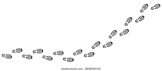 Step footprints paths. Traces of human shoes, steps of the soles of people's shoes, a route from footprints. Footsteps footprint trekking route. Footsteps print route. Vector illustration