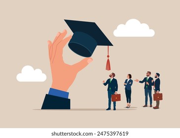 Step forward winning target mortarboard degree. MBA. Education cost, expensive school or university cost, education gap or scholarship opportunity. Flat vector illustration