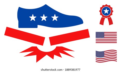 Step fragile icon in blue and red colors with stars. Step fragile illustration style uses American official colors of Democratic and Republican political parties, and star shapes.