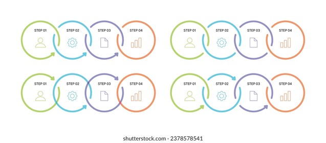 Step graphs, diagrams, and infographics in a simple, modern, and colorful style. Set of design graphic sources for reports, brochures, flyers, leaflets, etc.