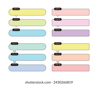 Gráficos escalonados, diagramas e infografías en un estilo simple, moderno y mínimo. Conjunto de fuentes gráficas de diseño para informes, folletos, volantes, folletos, etc. Conjunto de ilustraciones de información de paso.