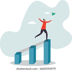 Step to grow business, ladder of success, progress, improvement or development to achieve goal, growth journey,character for design.