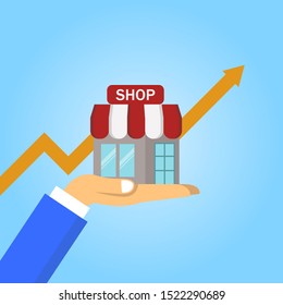 Step of hand collect the money in shop store. Vector flat style