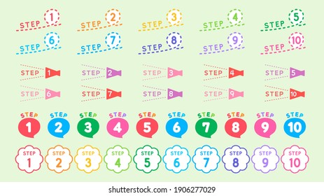 Juego de iconos de encabezado de paso. Colorido