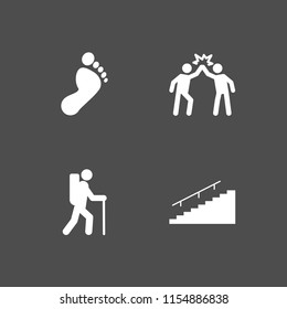 step icon. 4 step set with success, stair, human feet shape and walk vector icons for web and mobile app