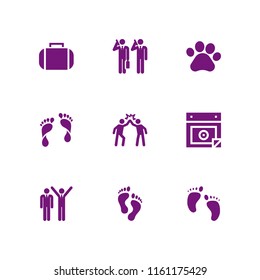step icon. 9 step set with pawprint, journey, human footprints and install wizard vector icons for web and mobile app