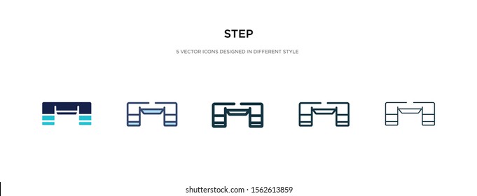 step icon in different style vector illustration. two colored and black step vector icons designed in filled, outline, line and stroke style can be used for web, mobile, ui