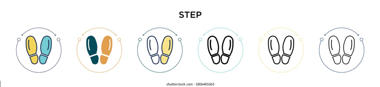 Step icon in filled, thin line, outline and stroke style. Vector illustration of two colored and black step vector icons designs can be used for mobile, ui, web