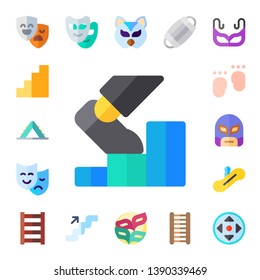 step icon set. 17 flat step icons.  Simple modern icons about  - masks, stairs, ladder, mask, feet, escalator, movement