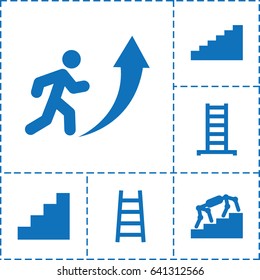 Step icon. set of 6 step filled icons such as ladder, stair, man going up