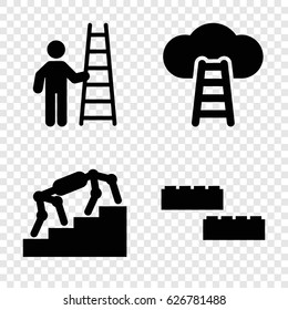 Step icons set. set of 4 step filled icons such as man with ladder, ladder to the sky, stairs