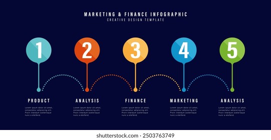 Step infographic with 5 numbers. Timeline info graphic with 5 pointers. Business process vector design.