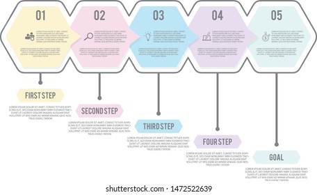 Step infographic with 5 options in flat style. Infographic arrow and steps point illustration. Vector illustration EPS.8 EPS.10