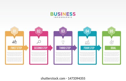 Step infographic with 5 options with icon. Illustration of step information chart and infographic. Vector illustration EPS.8 EPS.10