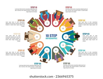 step infographic for Business management, strategy or human resources. EPS 10 vector. Can be used for any project. 10 to 2 step pie chart