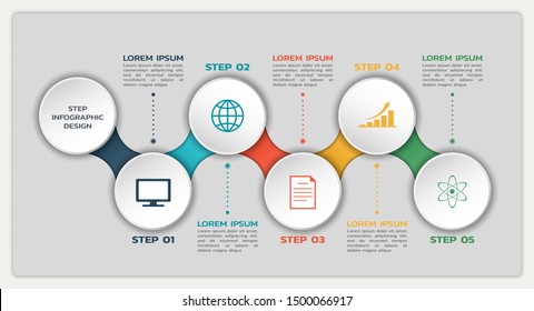 step infographic design. workflow infographic with round elements, icons and text box
