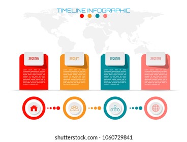 Step infographic with four Vector infographic template. multicolor circles and rectangle shape on map background for, web design or business organization some Elements of this image furnished by NASA