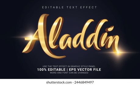 Adéntrate en el encantador mundo de las Noches Árabes con nuestro efecto de texto Aladdin. Con un brillante texto dorado sobre un fondo estrellado, añade un toque de magia a sus diseños.