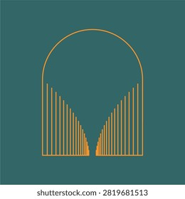 Step into an era of majestic structural luxury with this breathtaking vector emblem showcasing an abstract architectural archway corridor gallery. The design masterfully geometricizes a grand column arcade passage and linear gateway perspective, transforming complex interior dimensions into a symmetrical graphic icon framed by sharp artistic borders. Evoking the corporate power, timeless endurance, and lavish optimism of a legendary golden age, this elite visual asset serves as an exceptional brand identity logo for high-end real estate developers, prestigious hospitality venues, luxury design bureaus, or historic preservation hotels.