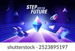 Step into the future Metaverse Background with VR Box, Gaming Elements, Futuristic Rays, and 3D Shapes for Technology and corporate events – Vector Illustration