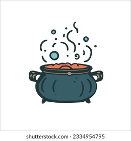 Step into the mystical world of magic with this captivating illustration of a cauldron, bubbling with a concoction of enchantment and mystery. Vector illustration.