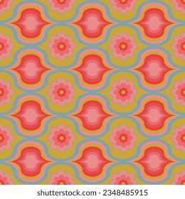 Step into nostalgia with our 70's retro pattern. Playful motifs, floral charm, and wavy lines capture an era. Perfect for kids, women, and chic home vibes
