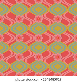 Step into nostalgia with our 70's retro pattern. Playful motifs, floral charm, and wavy lines capture an era. Perfect for kids, women, and chic home vibes