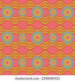 Step into nostalgia with our 70's retro pattern. Playful motifs, floral charm, and wavy lines capture an era. Perfect for kids, women, and chic home vibes