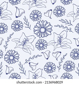 Step into a world of timeless beauty with this vintage-inspired floral background. The seamless pattern is adorned with lilies and chamomiles, creating a sense of serenity and grace. Ideal for adding 