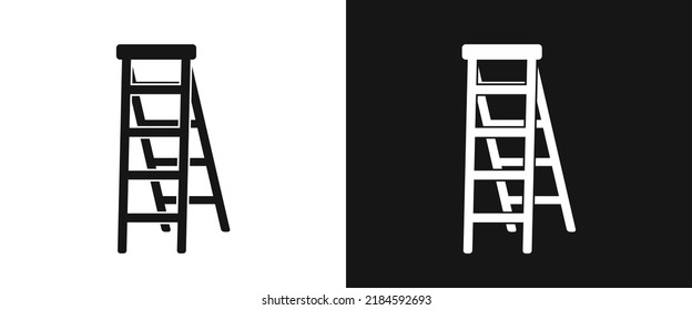 Step ladder flat icon for web. Simple ladder sign web icon silhouette with invert color. Minimalist step ladder solid black icon vector design. Ladder logo. Garden, construction concept