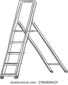  Step ladder graphic line vector illustration, isolated on transparent background illustration

