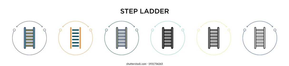 Step ladder icon in filled, thin line, outline and stroke style. Vector illustration of two colored and black step ladder vector icons designs can be used for mobile, ui, web