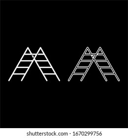 Step ladder icon outline set white color vector illustration flat style image