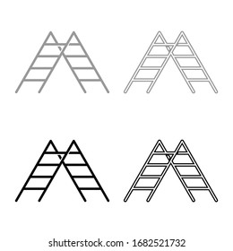 Step ladder icon outline set black grey color vector illustration flat style image