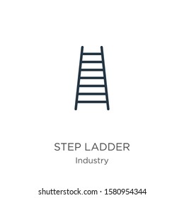 Step ladder icon. Thin linear step ladder outline icon isolated on white background from industry collection. Line vector sign, symbol for web and mobile