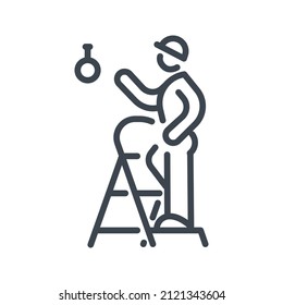 Step ladder line icon side view isolated on white transparent background. Symbol of construction industry.