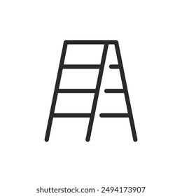 Schrittleiter, lineares Stilsymbol. Klapptreppe. Bearbeitbare Strichbreite.