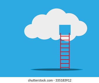 A step ladder reaches up to a white cloud in which a cut out square provides access to the services contained therein