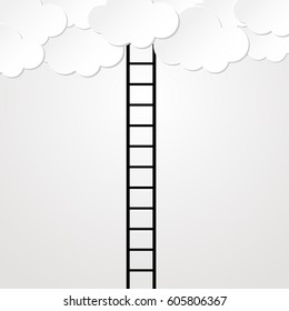 Step ladder Vector illustration Black step ladder is rising to the sky among white clouds Paper art