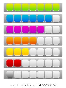 Step, level, progress indicator with 7 units