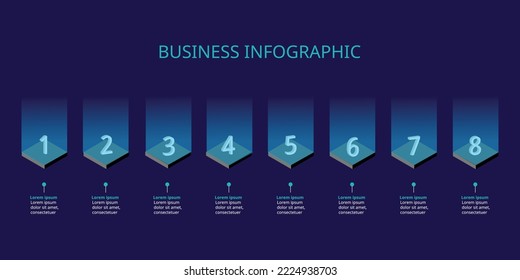 plantilla de gráfico de número de paso para infografía para presentación de 8 elementos con luz azul