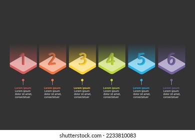 plantilla de gráfico de número de paso para infografía para presentación de 6 elementos con luz de color