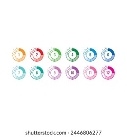 step numbers 1-12 in circle. 1-12 numbers concept for business, education, technology, science world