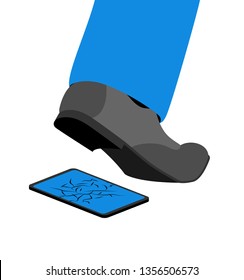 Step on phone cracked screen isolated. Vector illustration
 
