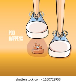 step on poo cartoon comic situation. Business mistakes concept illustration. Poo happens