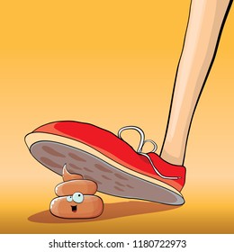 step on poo cartoon comic situation. Business mistakes concept illustration. Poo happens