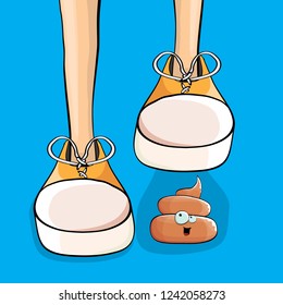 step on poo cartoon comic situation. Business mistakes concept illustration. Poo happens