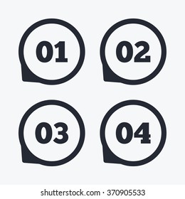 Step One, Two, Three And Four Icons. Sequence Of Options Symbols. Loading Process Signs. Flat Icon Pointers.