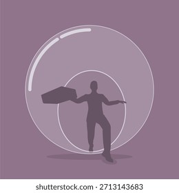 Treten Sie aus der Komfortzone oder der sicheren Zone, wagen Sie es, Ihren eigenen Weg zu gehen oder schaffen Sie es, aus dem Routinejob auszusteigen, um ein neues Geschäft zu beginnen. Geschäftsmann aus der Blase zu bewegen und eine Chance auf Erfolg.