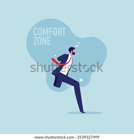 Step out of comfort zone or safe zone, dare to walk your own way or manage to exit from routine job to start new business concept, businessman step out of comfort circle for new success
